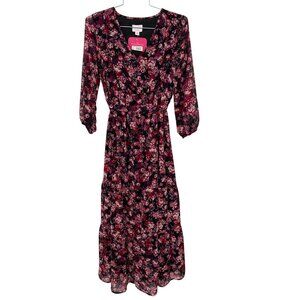 Isabel Maternity Floral Maxi Dress Size XS V Neck Tiered 3/4 Sleeve Chiffon NEW